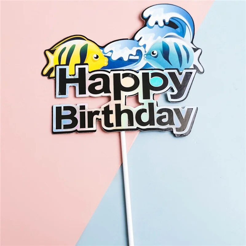 ins Vasaros paplūdimio vakarėlis Cake Topper Kids Happy Gimtadienio tortas vėliavėlės dekoravimas Jūros tema gimtadienio vakarėlis cupcake Toppers reikmenys