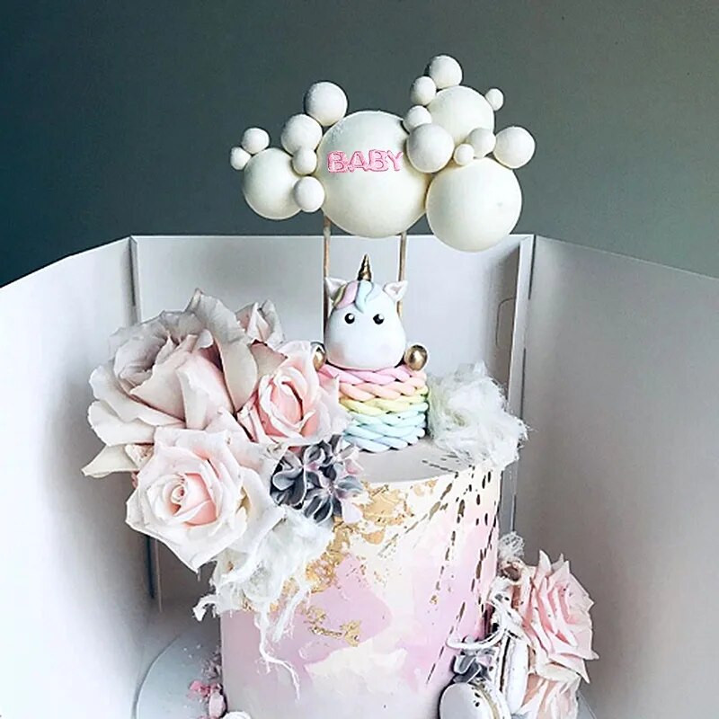 Vaikų gimtadienio šventė Cake Topper dekoracija mergaitei berniukui kūdikiui kailiniai kamuoliukai Cake Topper kūdikių vonios gimtadienio šventės deserto dekoracija