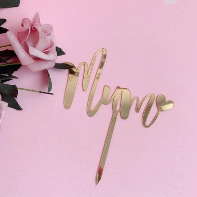 I love mom Cake Topper Ακρυλικό Rose Gold Cupcake Topper Flags για τη γιορτή της μητέρας Γενέθλια Baby Shower Cake Decorations Supplies