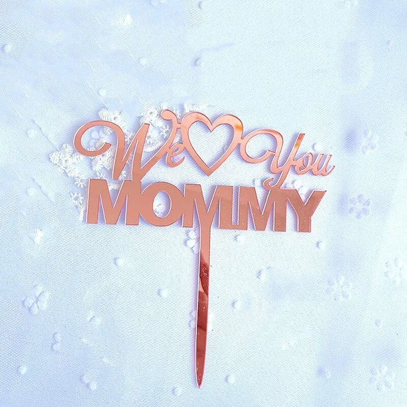 Aš myliu mamą torto viršus akrilinis rožinis auksinis keksiukų viršus vėliavėlės Motinos dienai gimtadienio kūdikių dušas tortų dekoravimo reikmenys