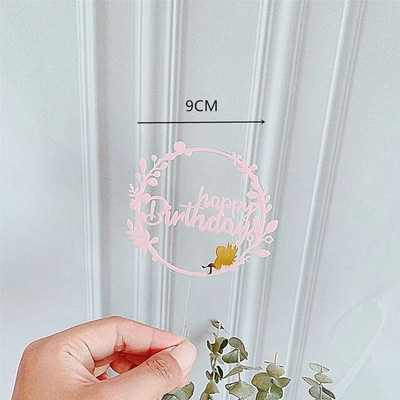 Akrilinis vestuvinio torto galvos apdangalas Apvali girlianda/Angelo torto viršus Happy Birthday Party Cake Top Flags Vakarėlio torto papuošimas