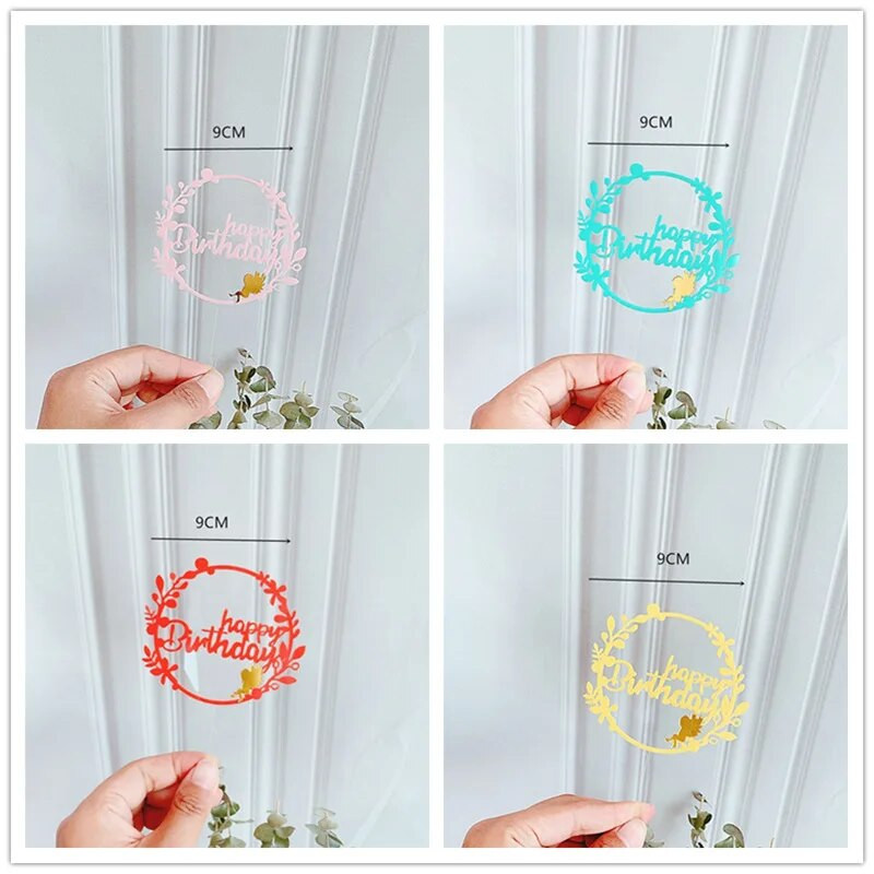 Akrilinis vestuvinio torto galvos apdangalas Apvali girlianda/Angelo torto viršus Happy Birthday Party Cake Top Flags Vakarėlio torto papuošimas