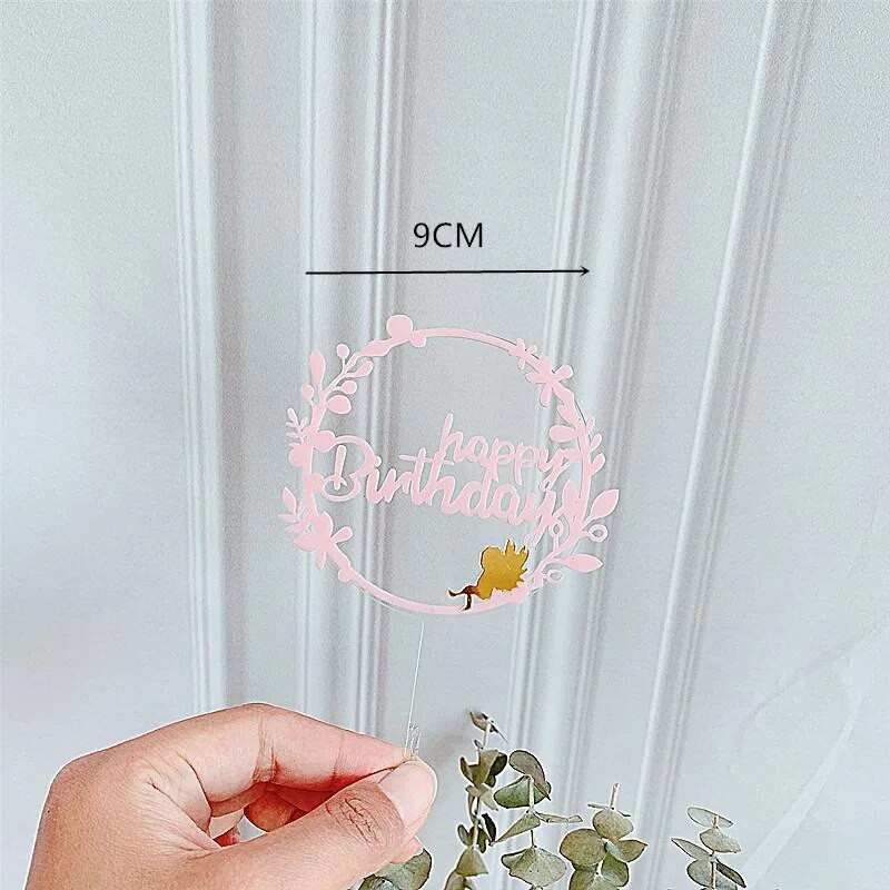 Akrilinis vestuvinio torto galvos apdangalas Apvali girlianda/Angelo torto viršus Happy Birthday Party Cake Top Flags Vakarėlio torto papuošimas