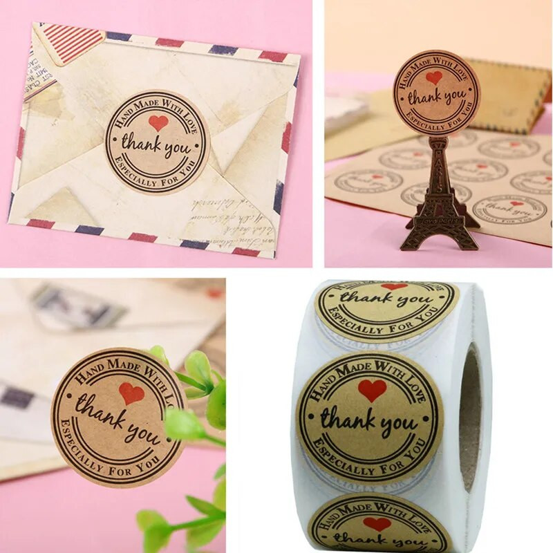 500 vnt. sidabro apvalios etiketės kraftpopieriaus padėkos lipdukas Dragee saldainių dovanų dėžutės pakavimas vestuvių sausainių šokoladinio maišelio lipdukas