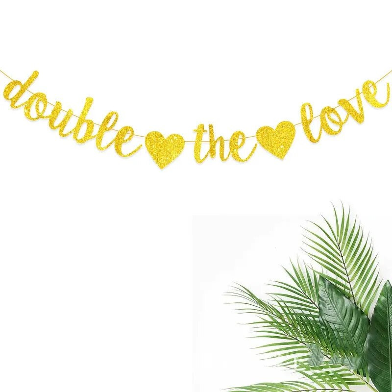 3M Auksinė meilės širdis, dviguba meilės blizgučiai, gėlė, vestuvių pasiūlymas Valentino dienos vakarėlio fone kabanti reklamjuostės puošmena