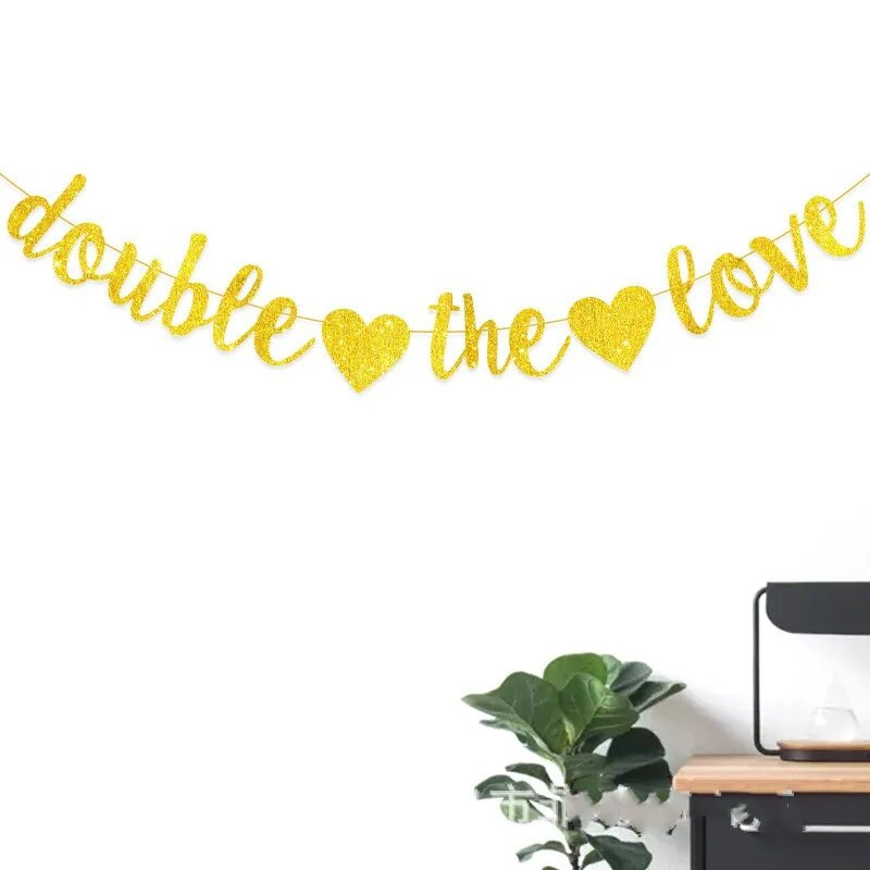 3M Auksinė meilės širdis, dviguba meilės blizgučiai, gėlė, vestuvių pasiūlymas Valentino dienos vakarėlio fone kabanti reklamjuostės puošmena