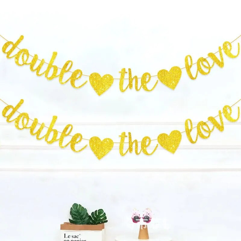 3M Auksinė meilės širdis, dviguba meilės blizgučiai, gėlė, vestuvių pasiūlymas Valentino dienos vakarėlio fone kabanti reklamjuostės puošmena