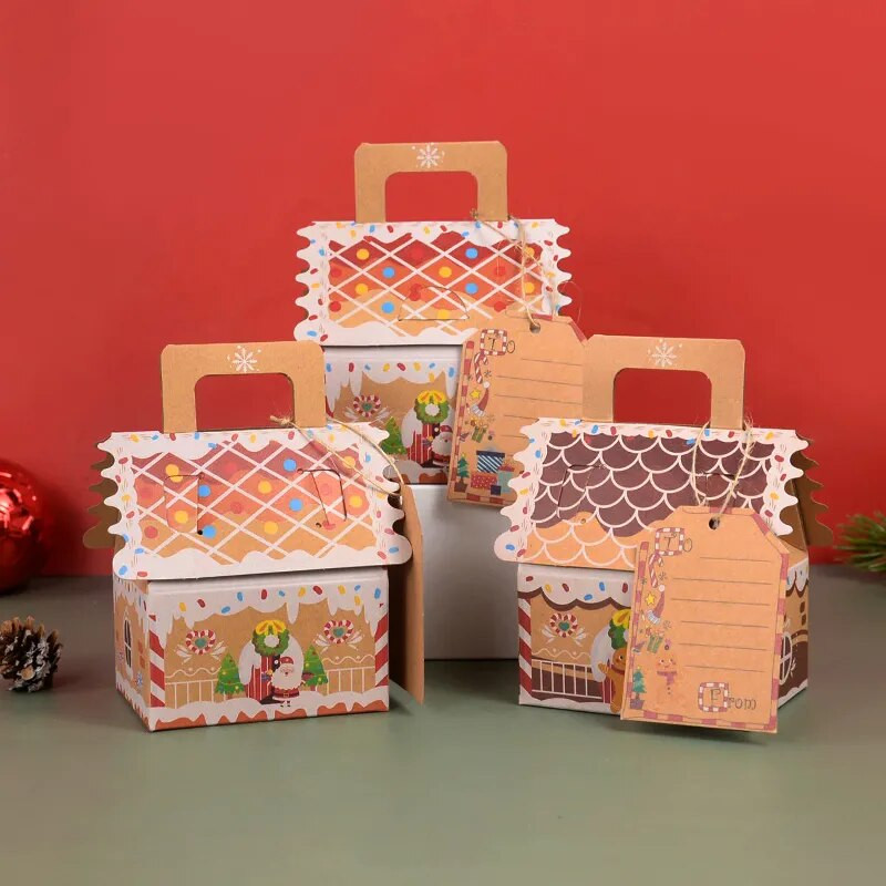 4 vnt Kalėdų namelio formos saldainių dovanų dėžutė Linksmų Kalėdų papuošimai namams Kalėdų Senelio Kalėdų ornamentas Navidad 2024 Naujieji Metai