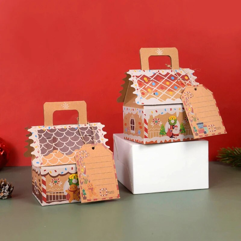 4 vnt Kalėdų namelio formos saldainių dovanų dėžutė Linksmų Kalėdų papuošimai namams Kalėdų Senelio Kalėdų ornamentas Navidad 2024 Naujieji Metai