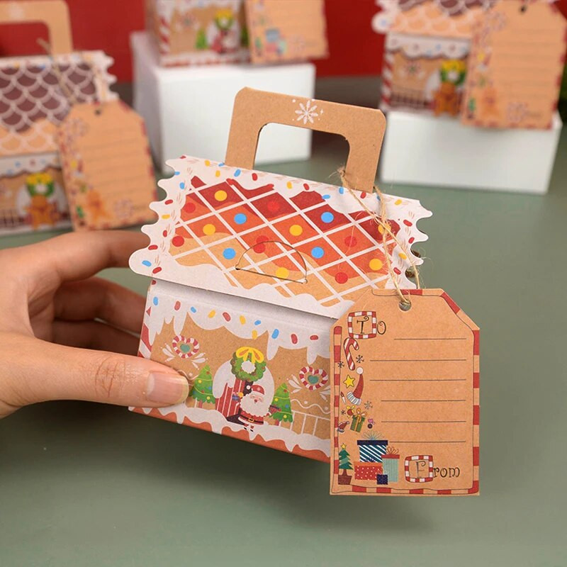 4 vnt Kalėdų namelio formos saldainių dovanų dėžutė Linksmų Kalėdų papuošimai namams Kalėdų Senelio Kalėdų ornamentas Navidad 2024 Naujieji Metai