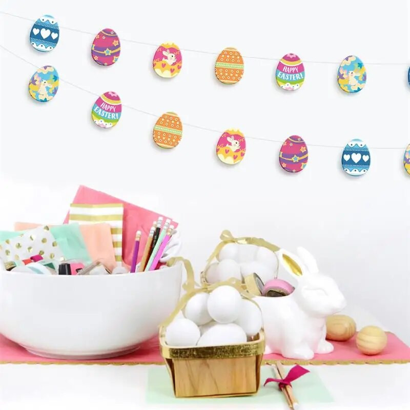3M Velykų kiaušinių traukimo vėliava Vakarėlio reikmenys Kiaušinio lukšto girlianda Mokyklos klasės Svetainės dekoravimas Kabantys reklamjuostės Dekoracijos