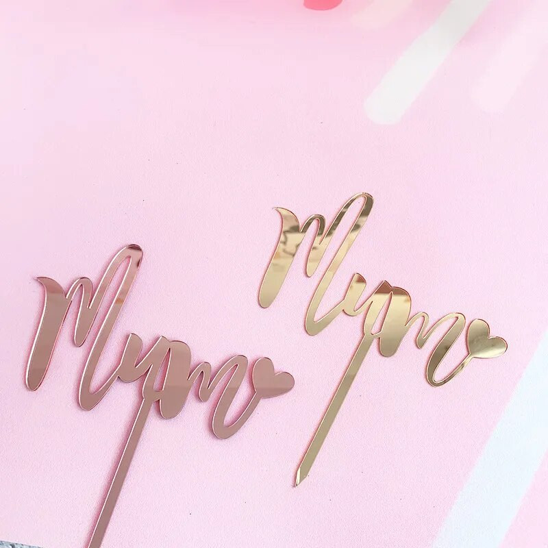 Naujas rožinio aukso kepimo torto papuošalas mamai su gimtadieniu motinos diena akrilo torto dekoravimo kortelės papildinys Torto viršaus vėliavos papuošimas