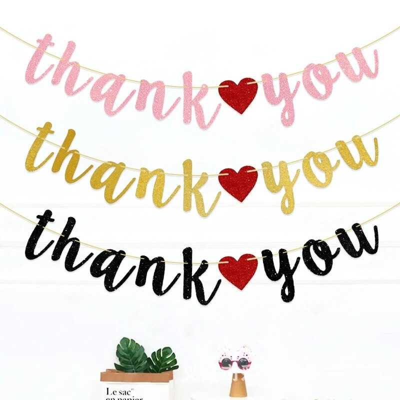 Vakarėlio dekoravimo reikmenys Dėkojame spindinčios rožinės girliandos reklamjuostės Dekoratyviniai daiktai, skirti pakabinti skruostą Padėkos vakarėlyje
