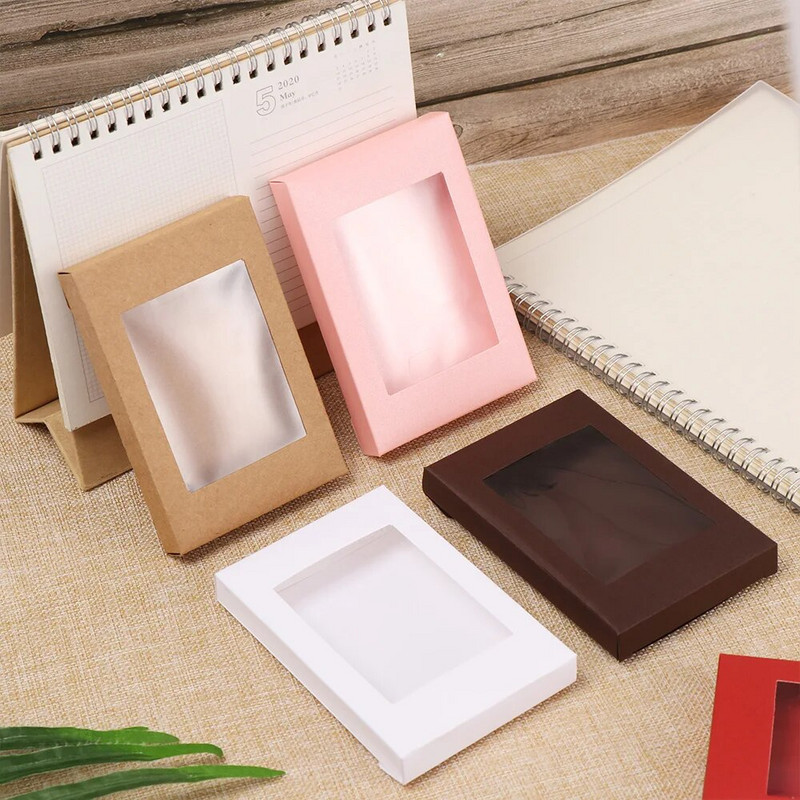 10 vnt kraftpopieriaus dovanų dėžutės torto paketas su skaidriu PVC langu saldainių pakavimo maišeliu Vestuvių gimtadienio vakarėliui teikia senovinę spalvą