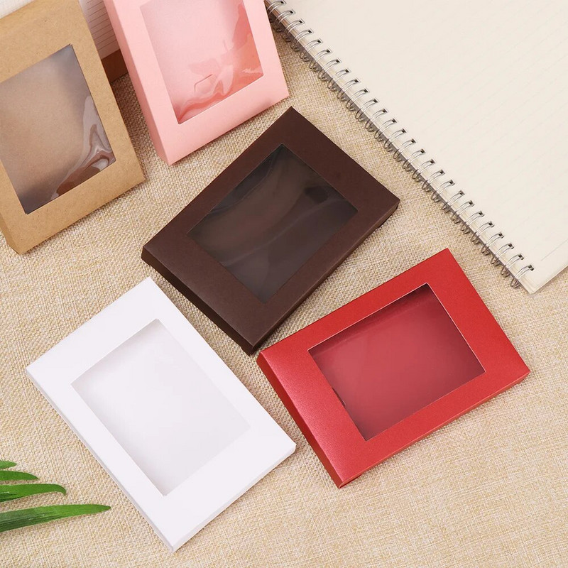 10 vnt kraftpopieriaus dovanų dėžutės torto paketas su skaidriu PVC langu saldainių pakavimo maišeliu Vestuvių gimtadienio vakarėliui teikia senovinę spalvą