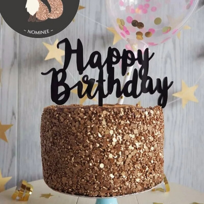 Naujas Happy Birthday Cake Topper Auksinis juodas akrilas Gimtadienio vakarėlis Topper tortas desertinės dovanos Kūdikių dušui tortų dekoracijos