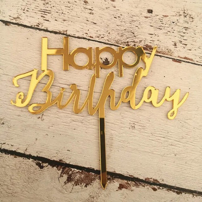 Naujas Happy Birthday Cake Topper Auksinis juodas akrilas Gimtadienio vakarėlis Topper tortas desertinės dovanos Kūdikių dušui tortų dekoracijos