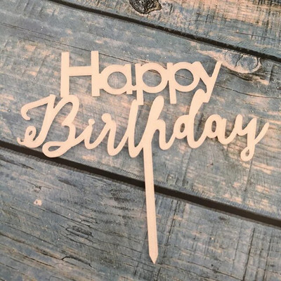 Naujas Happy Birthday Cake Topper Auksinis juodas akrilas Gimtadienio vakarėlis Topper tortas desertinės dovanos Kūdikių dušui tortų dekoracijos
