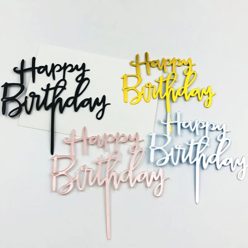Naujas Happy Birthday Cake Topper Auksinis juodas akrilas Gimtadienio vakarėlis Topper tortas desertinės dovanos Kūdikių dušui tortų dekoracijos