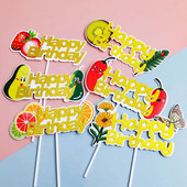 Νέο Glitter Fruit Happy Birthday Cake Topper πορτοκάλι Kiwi birthday party cupcake Toppers For Kids party Διακοσμητικό ψησίματος τούρτας