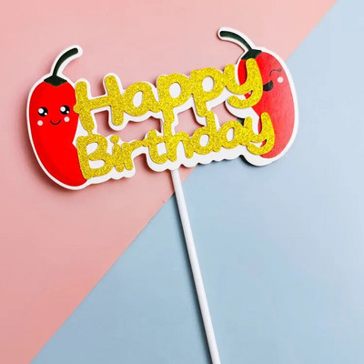 Νέο Glitter Fruit Happy Birthday Cake Topper πορτοκάλι Kiwi birthday party cupcake Toppers For Kids party Διακοσμητικό ψησίματος τούρτας
