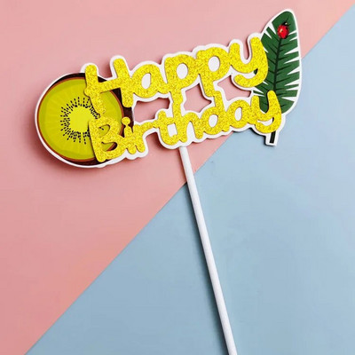 Νέο Glitter Fruit Happy Birthday Cake Topper πορτοκάλι Kiwi birthday party cupcake Toppers For Kids party Διακοσμητικό ψησίματος τούρτας