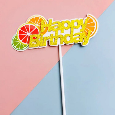 Νέο Glitter Fruit Happy Birthday Cake Topper πορτοκάλι Kiwi birthday party cupcake Toppers For Kids party Διακοσμητικό ψησίματος τούρτας