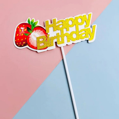 Νέο Glitter Fruit Happy Birthday Cake Topper πορτοκάλι Kiwi birthday party cupcake Toppers For Kids party Διακοσμητικό ψησίματος τούρτας