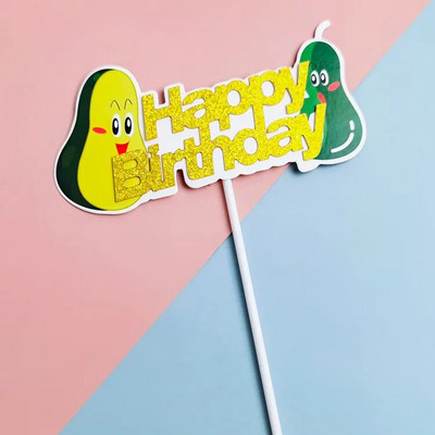 Νέο Glitter Fruit Happy Birthday Cake Topper πορτοκάλι Kiwi birthday party cupcake Toppers For Kids party Διακοσμητικό ψησίματος τούρτας