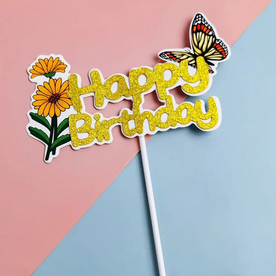 Νέο Glitter Fruit Happy Birthday Cake Topper πορτοκάλι Kiwi birthday party cupcake Toppers For Kids party Διακοσμητικό ψησίματος τούρτας