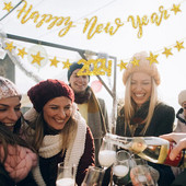 Διακόσμηση πάρτι Happy New Year 2024 Σημαία Πέντε Πόντων Αστέρι που τραβάει Παιδικό Πρωτοχρονιάτικο Φόντο Κρεμαστή γιρλάντα