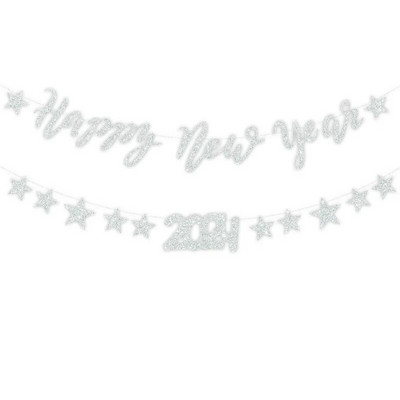 Διακόσμηση πάρτι Happy New Year 2024 Σημαία Πέντε Πόντων Αστέρι που τραβάει Παιδικό Πρωτοχρονιάτικο Φόντο Κρεμαστή γιρλάντα