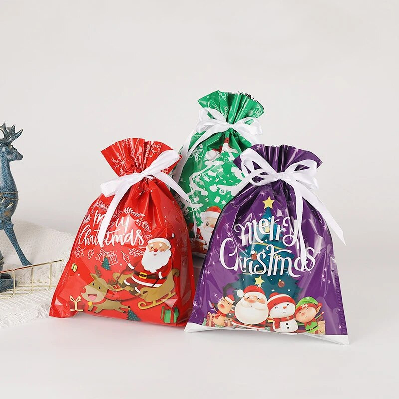 5 vnt. dovanų maišelis, kalėdinis papuošimas, 2023 m. sutraukiami dovanų maišeliai, skirti saldainiams, sausainiams, animacinių filmų pakuotėms, plastikiniams maišeliams, vakarėliams