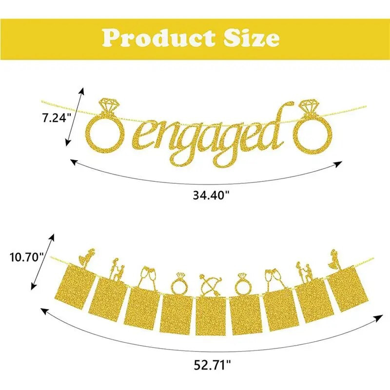 1 rinkinys Auksinio svogūno popierinis sužadėtuvių vakarėlio reklamjuostės sužadėtinės laiško vėliavos reklamjuostės Vestuvių vakarėlis Nuotrauka Sieninė vėliava Girliandos scenos išdėstymas