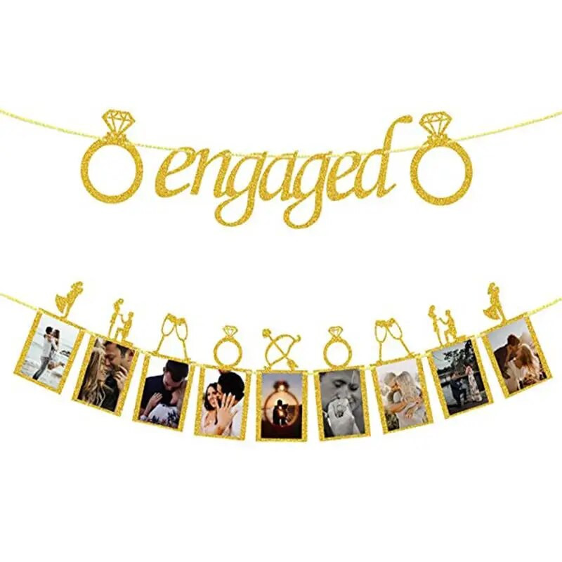 1 rinkinys Auksinio svogūno popierinis sužadėtuvių vakarėlio reklamjuostės sužadėtinės laiško vėliavos reklamjuostės Vestuvių vakarėlis Nuotrauka Sieninė vėliava Girliandos scenos išdėstymas