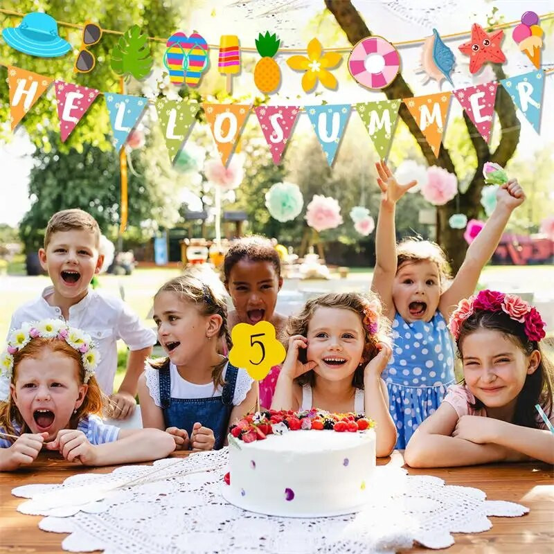 Vasaros teminio vakarėlio vėliavos traukimas Havajų paplūdimio dekoravimo laiškų festivalio girliandos reklamjuostės Dekoratyviniai daiktai kabanti skruzdėlėms