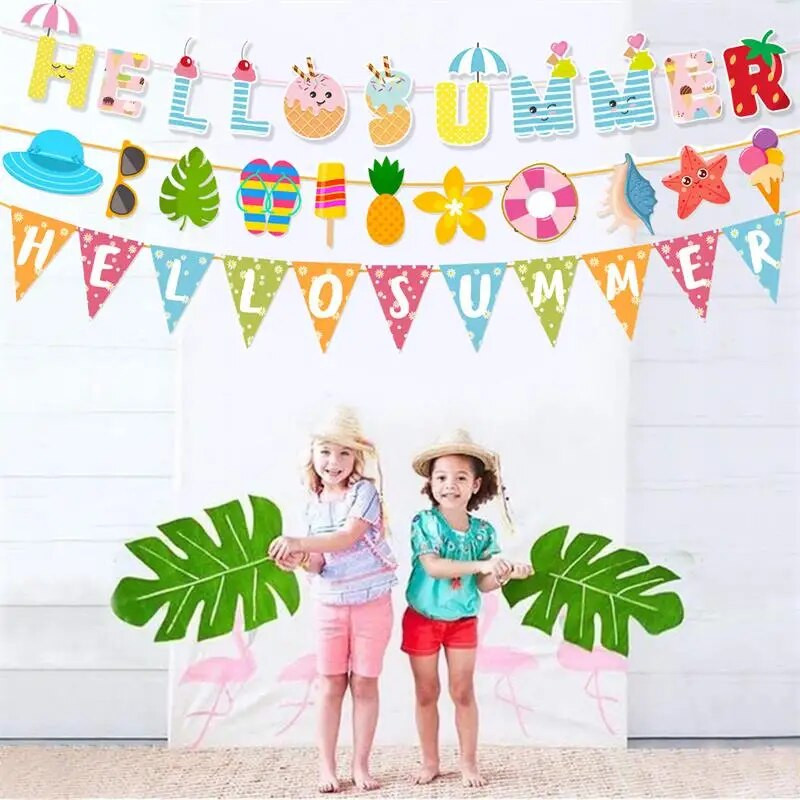 Vasaros teminio vakarėlio vėliavos traukimas Havajų paplūdimio dekoravimo laiškų festivalio girliandos reklamjuostės Dekoratyviniai daiktai kabanti skruzdėlėms