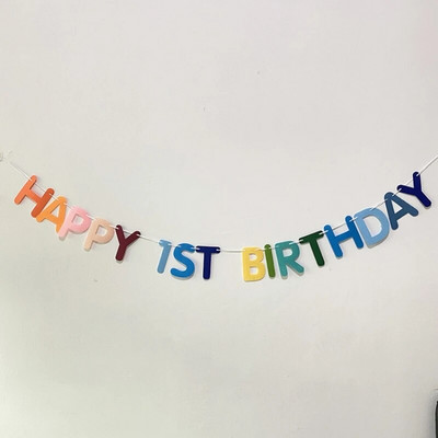 Ins Style Happy Birthday Flag Banner Baby`s Birthday Happy 100 Days Baby Shower First Year Κρεμαστό Διακοσμητικό γιρλάντα με σημαία