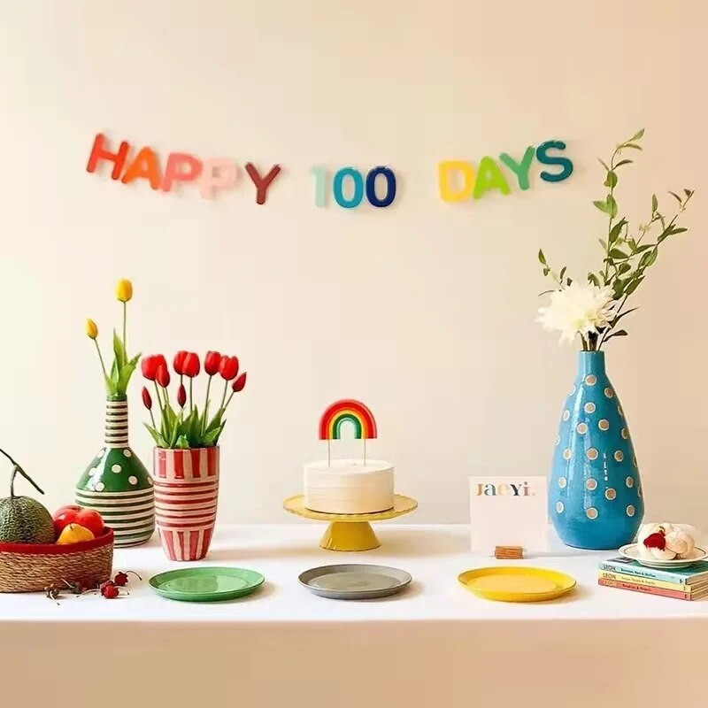 Ins Style Su gimtadieniu Vėliavos reklamjuostė Kūdikio gimtadienio proga Su 100 dienų pirmųjų metų kūdikio dušas Kabanti vėliava girliandos papuošimas