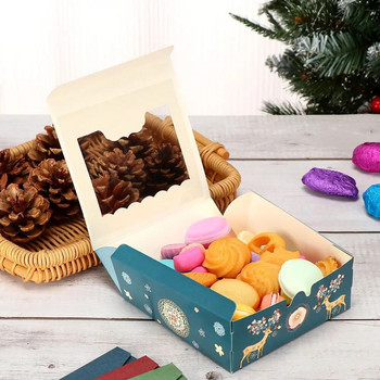 10 бр. Коледни картонени кутии за торти 4 чаши Кутия за опаковане на торти Бисквитена нуга Шоколадови бонбони Кутия за опаковане на подаръци