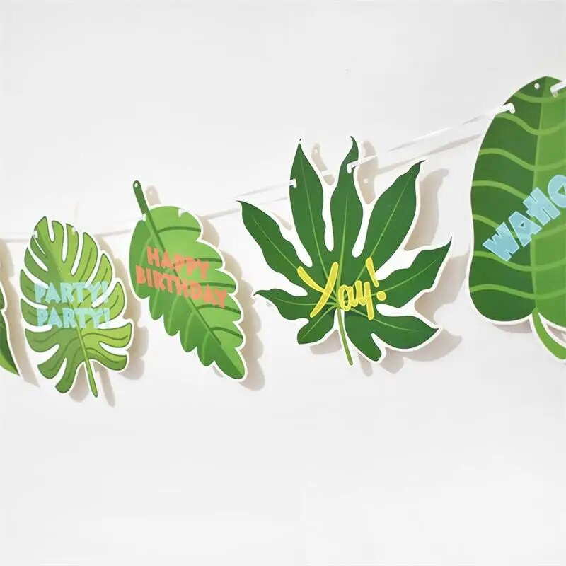 Džiunglių tema Gyvūnų dryžuota reklamjuostė, lapai tigro leopardo raštais trikampio formos žuvies uodegos vėliava Vaikų gimtadienio vakarėlio puošmena