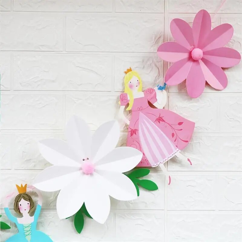 Princesės gėlių fėjos reklamjuostė Popierinė girlianda Gimtadienio vakarėlio vėliavos puošmena mergaitei kūdikių dušas Dovanų vakarėlio reklamjuostės dekoravimo reikmenys