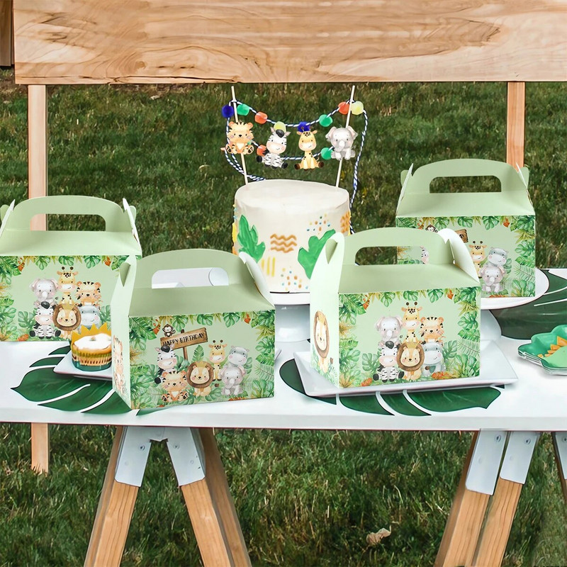 4 vnt Džiunglių gyvūnų saldainių dėžutės Safari gimtadienio vakarėliui dekoruoti vaikams dovanų pakavimo dėžutė Wild One Baby dušo reikmenų dėžutės maišeliai