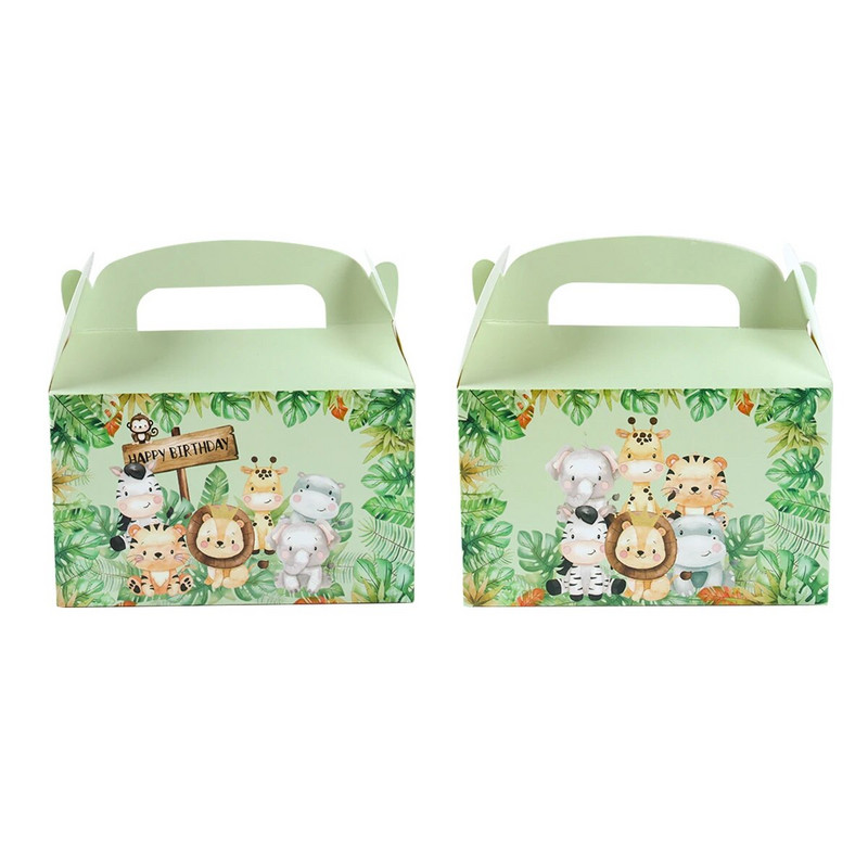 4 vnt Džiunglių gyvūnų saldainių dėžutės Safari gimtadienio vakarėliui dekoruoti vaikams dovanų pakavimo dėžutė Wild One Baby dušo reikmenų dėžutės maišeliai