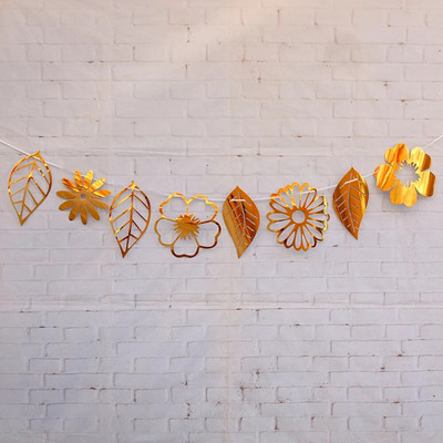 2MG Aukso ir sidabro veidrodinis paviršius ištuštintas gėlių ir lapų vėliava, vestuvių gimtadienio vakarėlis, pakabinamas girliandos sieninis ekranas „pasidaryk pats“