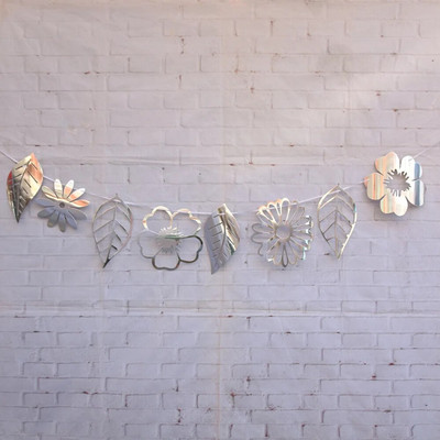 2MG Aukso ir sidabro veidrodinis paviršius ištuštintas gėlių ir lapų vėliava, vestuvių gimtadienio vakarėlis, pakabinamas girliandos sieninis ekranas „pasidaryk pats“