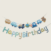 Macaron`s Birthday Decorate And Flag Cartoon Traffic Engineering Car Banner Alphabet Garland Χρόνια πολλά Διακόσμηση δωματίου για πάρτι
