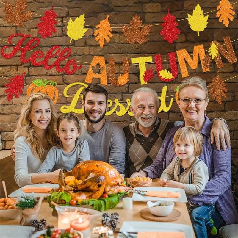 Padėkos vakarėlio dekoravimas Derliaus šventės vakarėlis Sveiki rudens klevas moliūgų traukimo vėliava Šventinis gimtadienio vakarėlis Kabanti girlianda