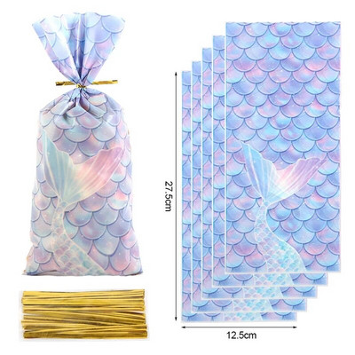 50 τμχ Mermaid Party Candy Τσάντες δώρου Μπισκότο Τσάντα συσκευασίας Παιδικό κορίτσι Μικρή Γοργόνα με θέμα Γενέθλια Προμήθειες για πάρτι για μωρά