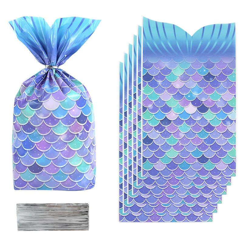 50 vnt. undinėlės vakarėlio saldainių dovanų maišeliai sausainių pakavimo maišelis Vaikų mergaitei undinėlės tema Gimtadienio vakarėlio reikmenys Kūdikių dušo paslaugos